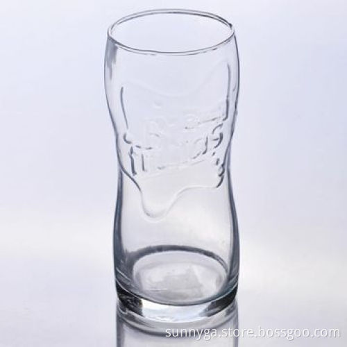 Cola Glass Cup with Relief Logo as Present or Promotional Purpose, Blown Glass, 350ml Volume